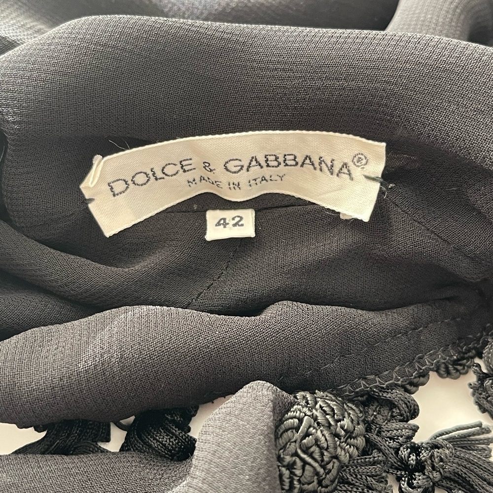 EUC Rare Vintage Dolce & Gabbana Sheer Black Top w/Tassels & Bell Sleeves IT 42 - Picture 9 of 13